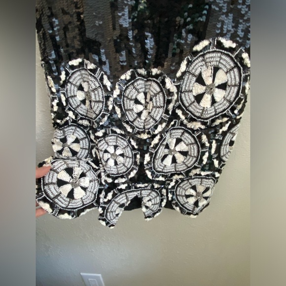 Rare AJ Bari Vintage Silk Sequins Beaded Scalloped Hem Cocktail Party Dress Sz 6 - Picture 9 of 16